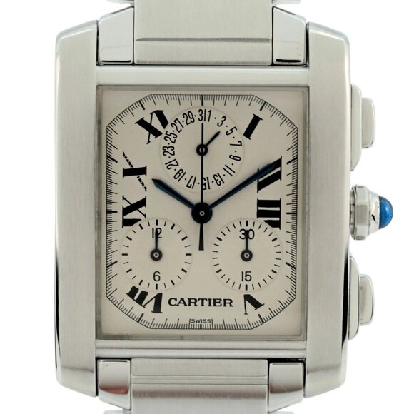 Cartier 28mm Men's Tank Francaise Chronoflex Chronograph SS Watch - Picture 1 of 7